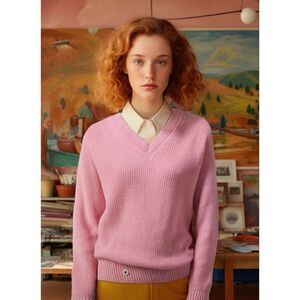 Sheep Inc. The V-Neck Sweater in Peony Pink Size L ( #3 ) NWOT